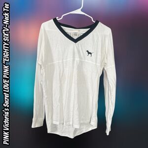 PREOWNED PINK Victoria’s Secret LOVE PINK “EIGHTY SIX” Long Sleeve V-Neck Tee –